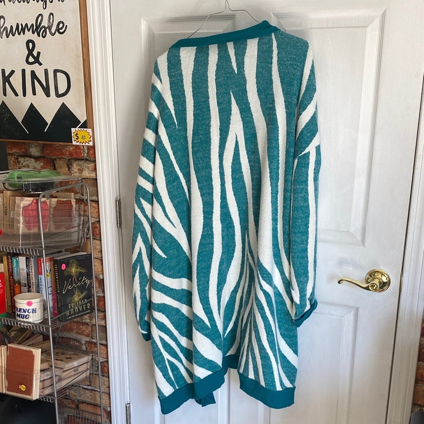 Chic Teal and White Striped Women's Long Cardigan