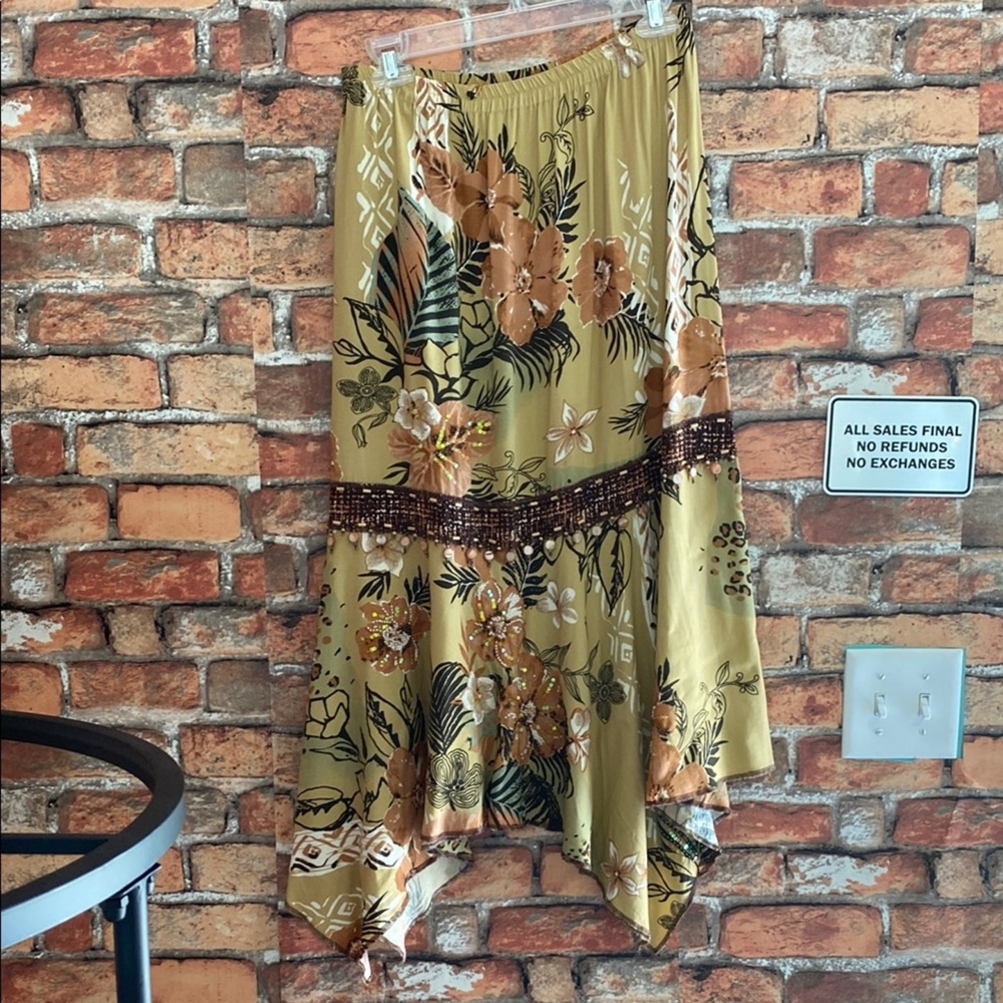 Asymmetrical Green and Brown Midi Skirt for Resort Wear xl