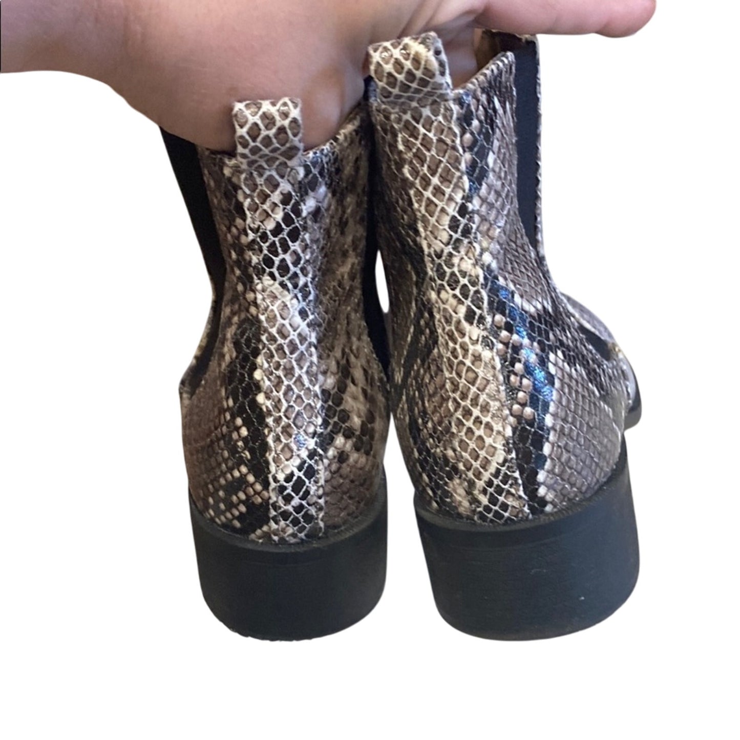 Forever 21 Snakeskin Heeled Boots - Black and Brown Size 7