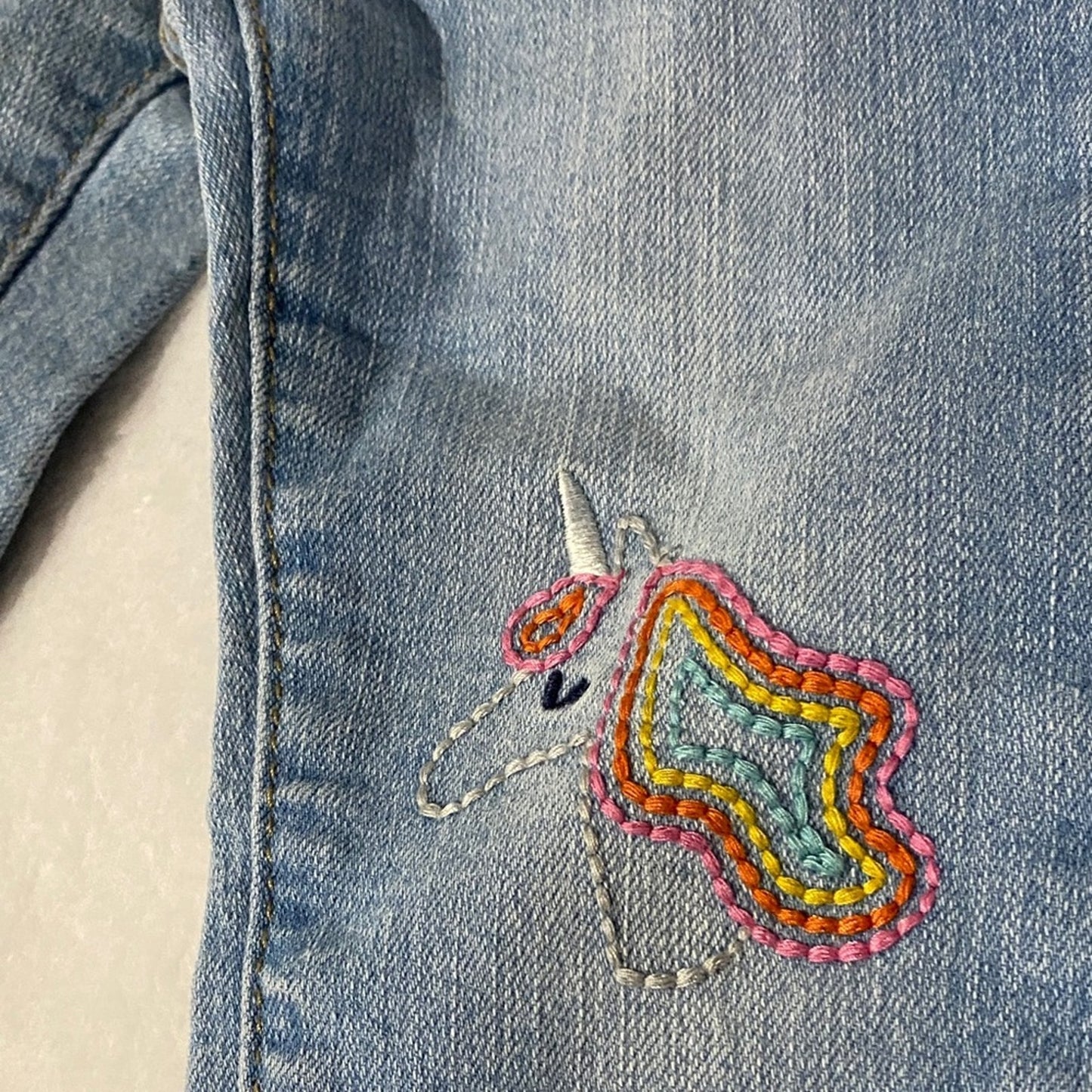 Cat & Jack Blue Jeans with Rainbow Unicorn Design 18 MOS