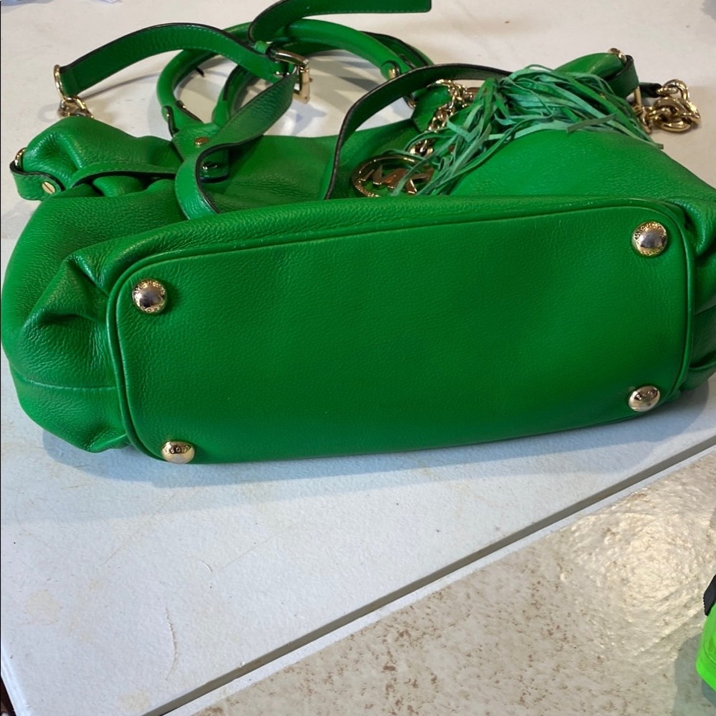 Michael Kors Green and Gold Shoulder Bag with Chain Details