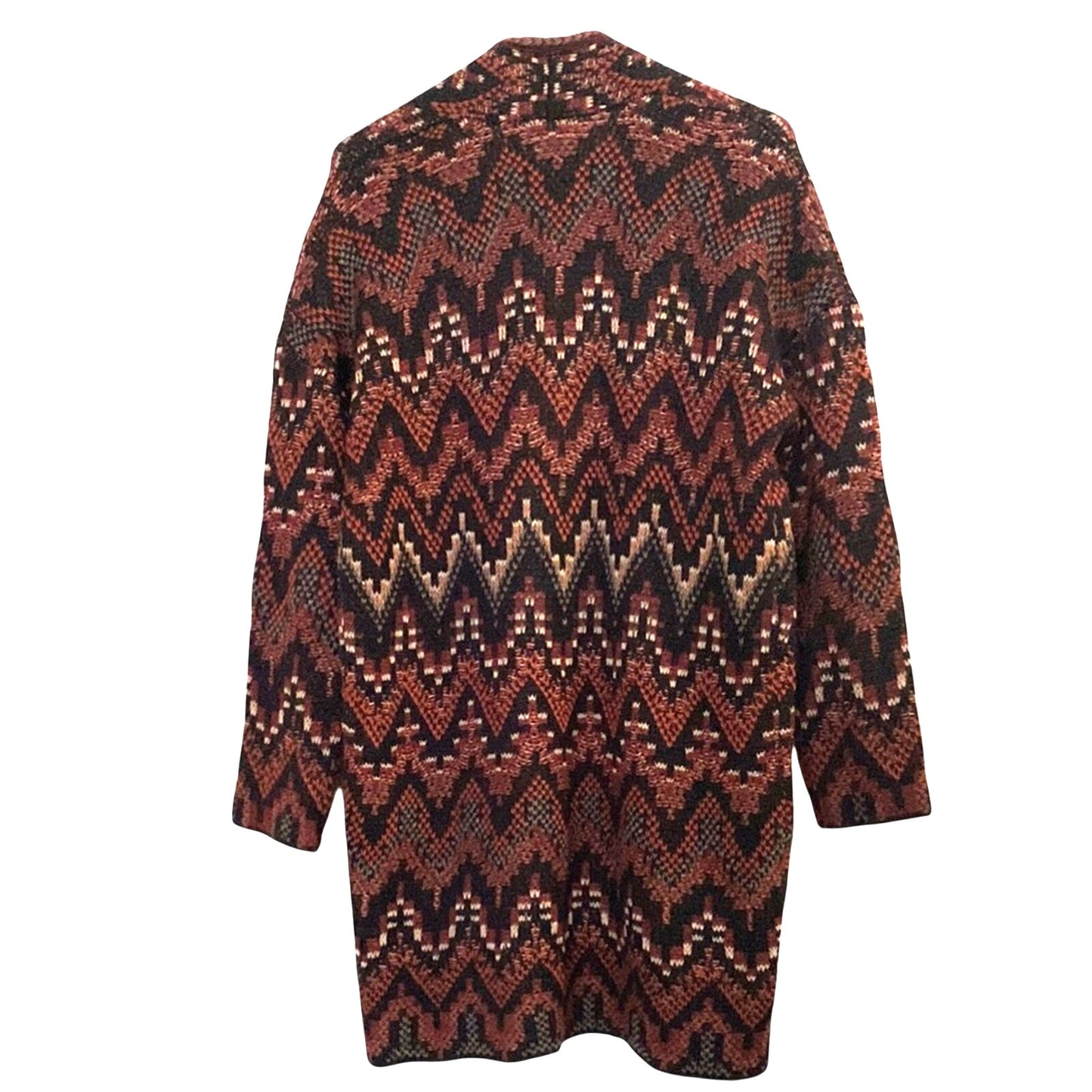 Lucky Brand Black and Brown Long Geometric Cardigan Sweater