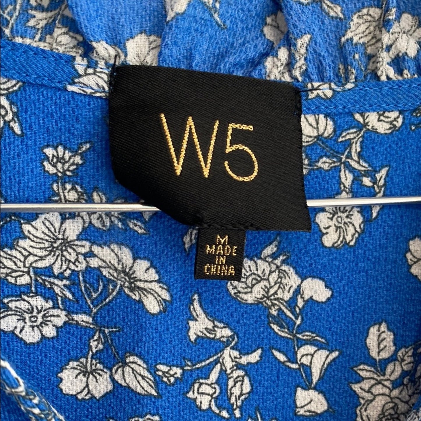 W5 Blue 3/4 Sleeve Boxy Blouse with Mandarin Collar Medium