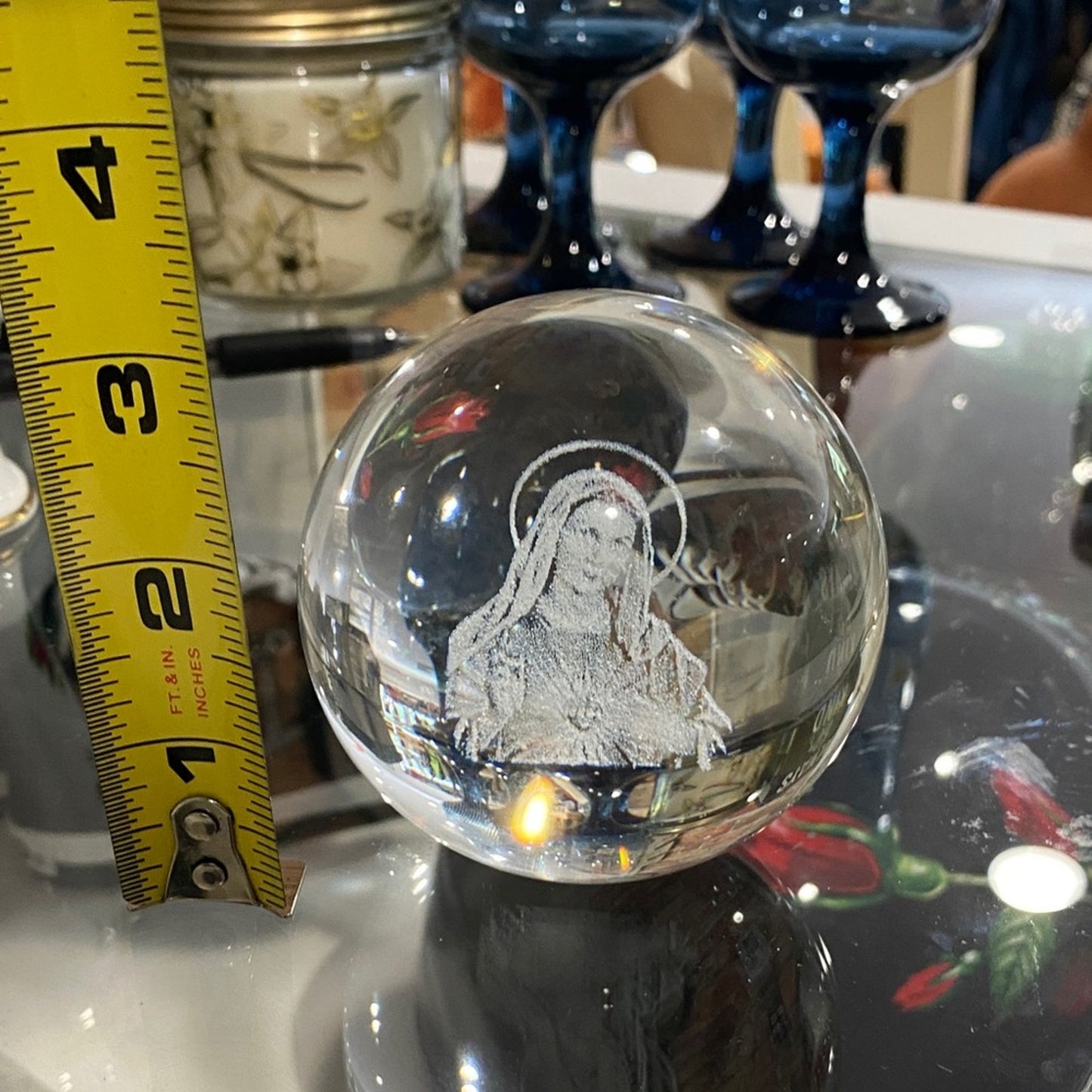 Divine Glass Sphere with Religious Etching