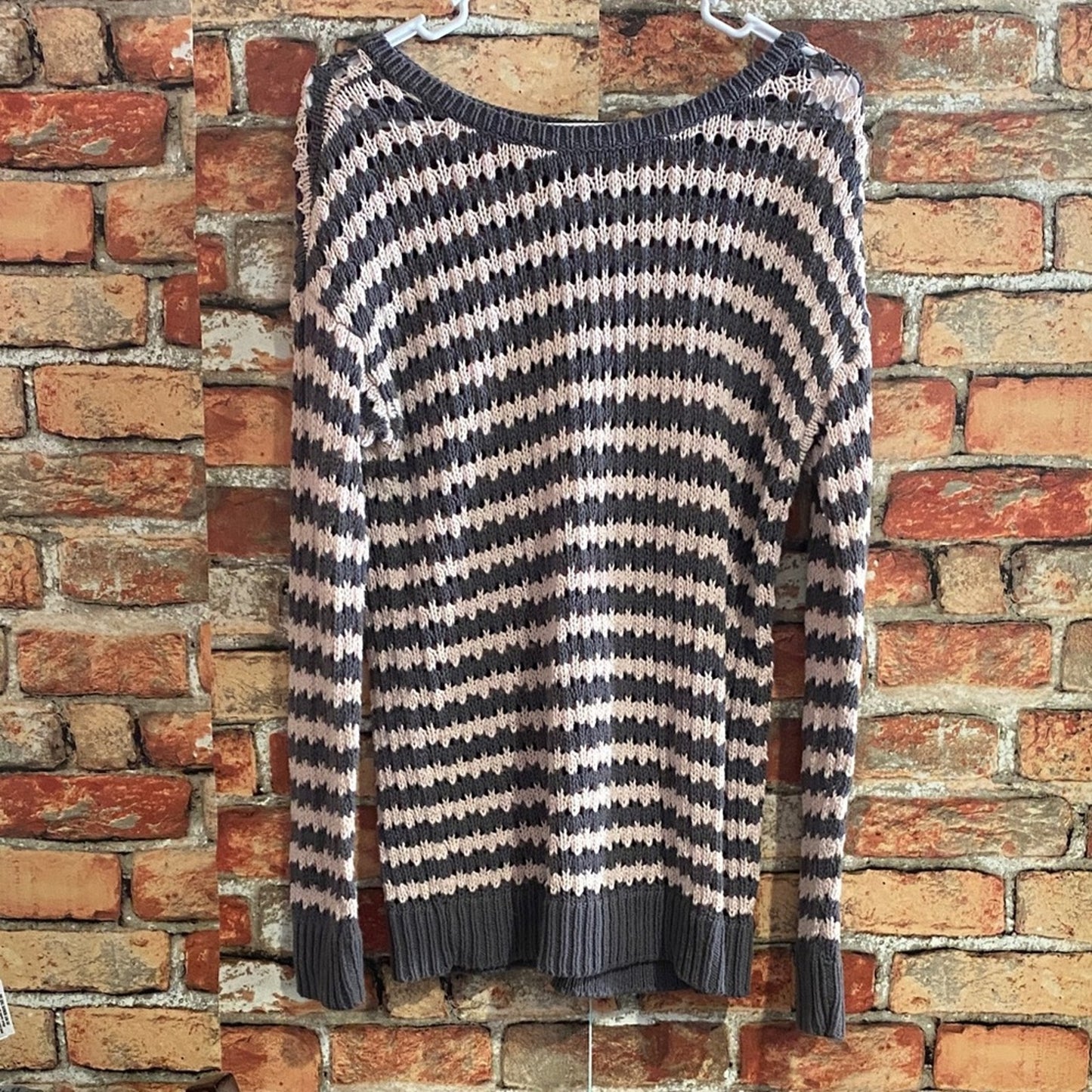 LOFT Gray and Pink Striped Sweater LARGE