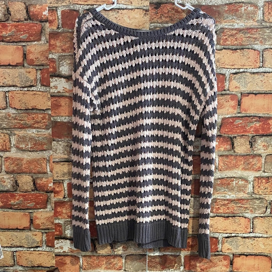 LOFT Gray and Pink Striped Sweater LARGE