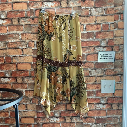 Asymmetrical Green and Brown Midi Skirt for Resort Wear xl