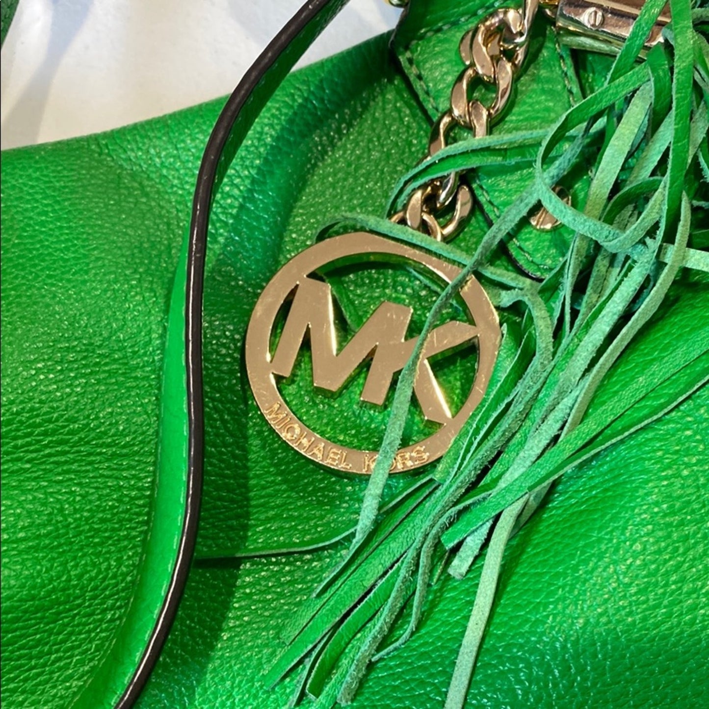 Michael Kors Green and Gold Shoulder Bag with Chain Details