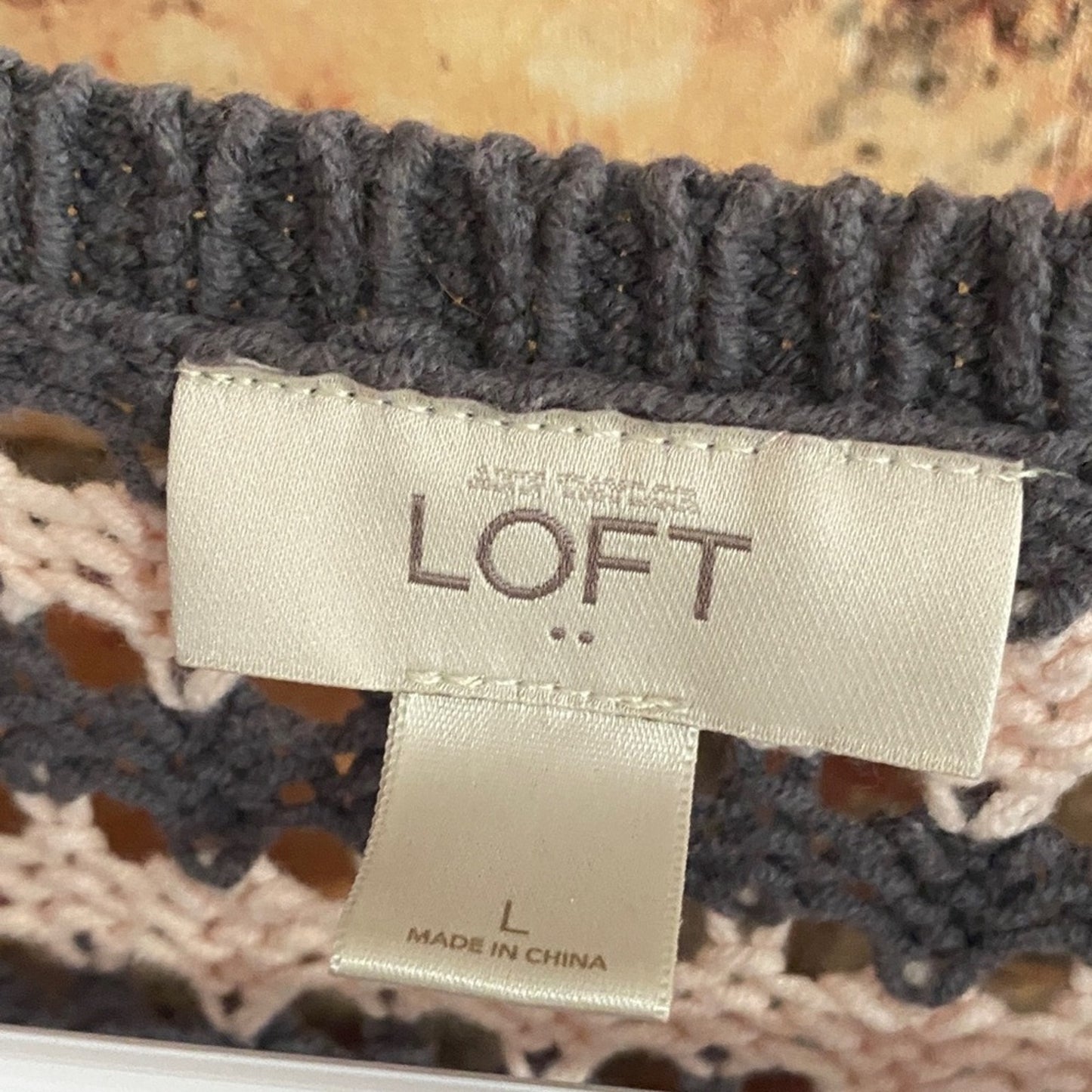 LOFT Gray and Pink Striped Sweater LARGE