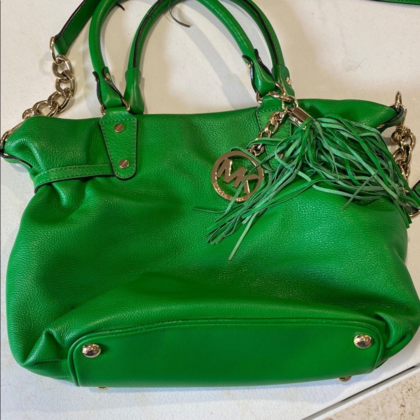 Michael Kors Green and Gold Shoulder Bag with Chain Details
