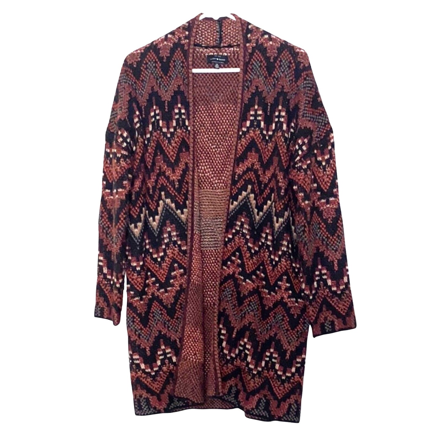 Lucky Brand Black and Brown Long Geometric Cardigan Sweater