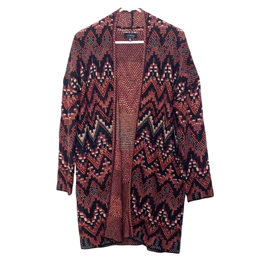 Lucky Brand Black and Brown Long Geometric Cardigan Sweater