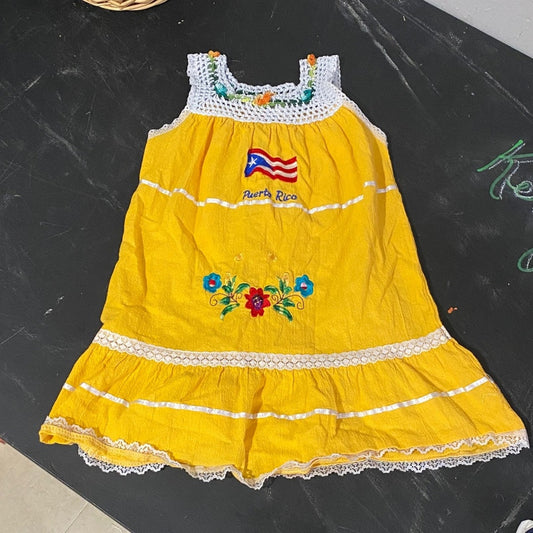 Yellow Embroidered Dress with Flag Design