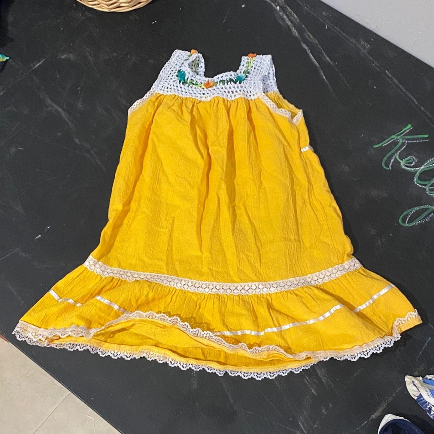 Yellow Embroidered Dress with Flag Design