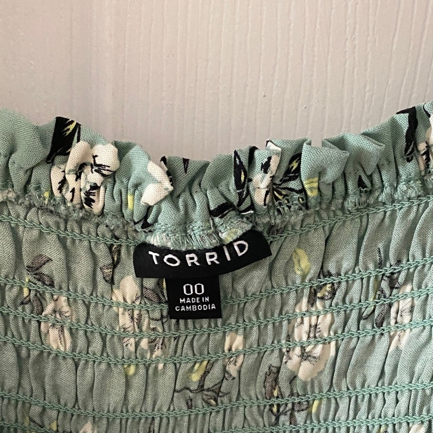 Torrid Green Floral Smocked Blouse