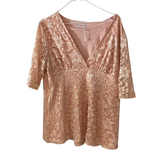 Rosegal Lace V-Neck Blouse - Soft Pink 1X