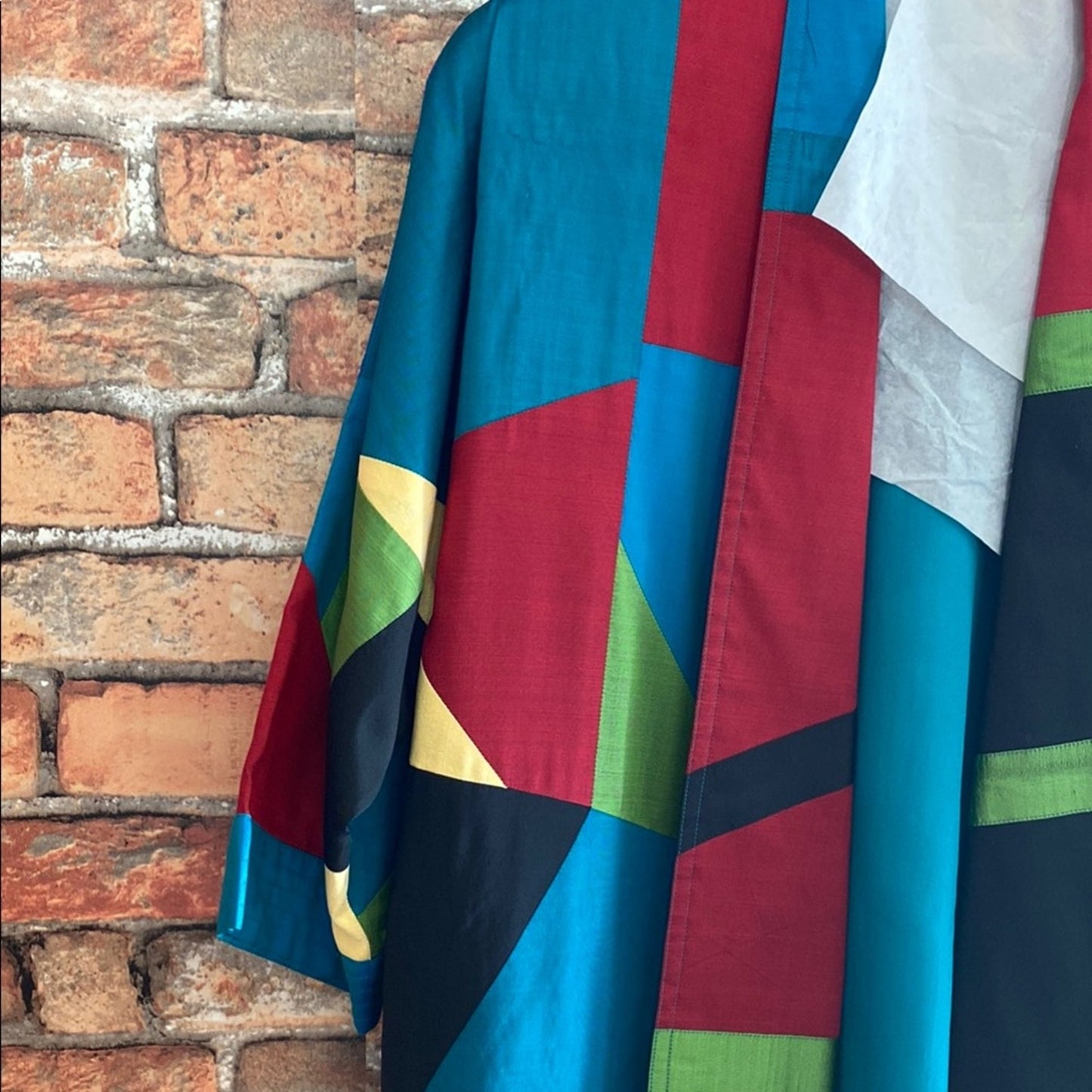 Blue and Red Casual Button Down Shirt with Geometric Pattern XL