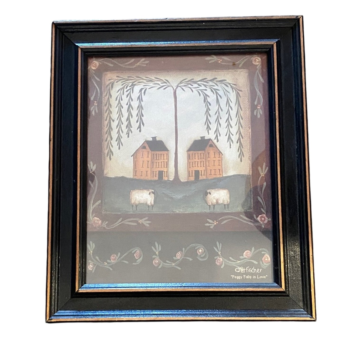 Framed Folk Art Print with Black Frame 12.5 X 10.5"