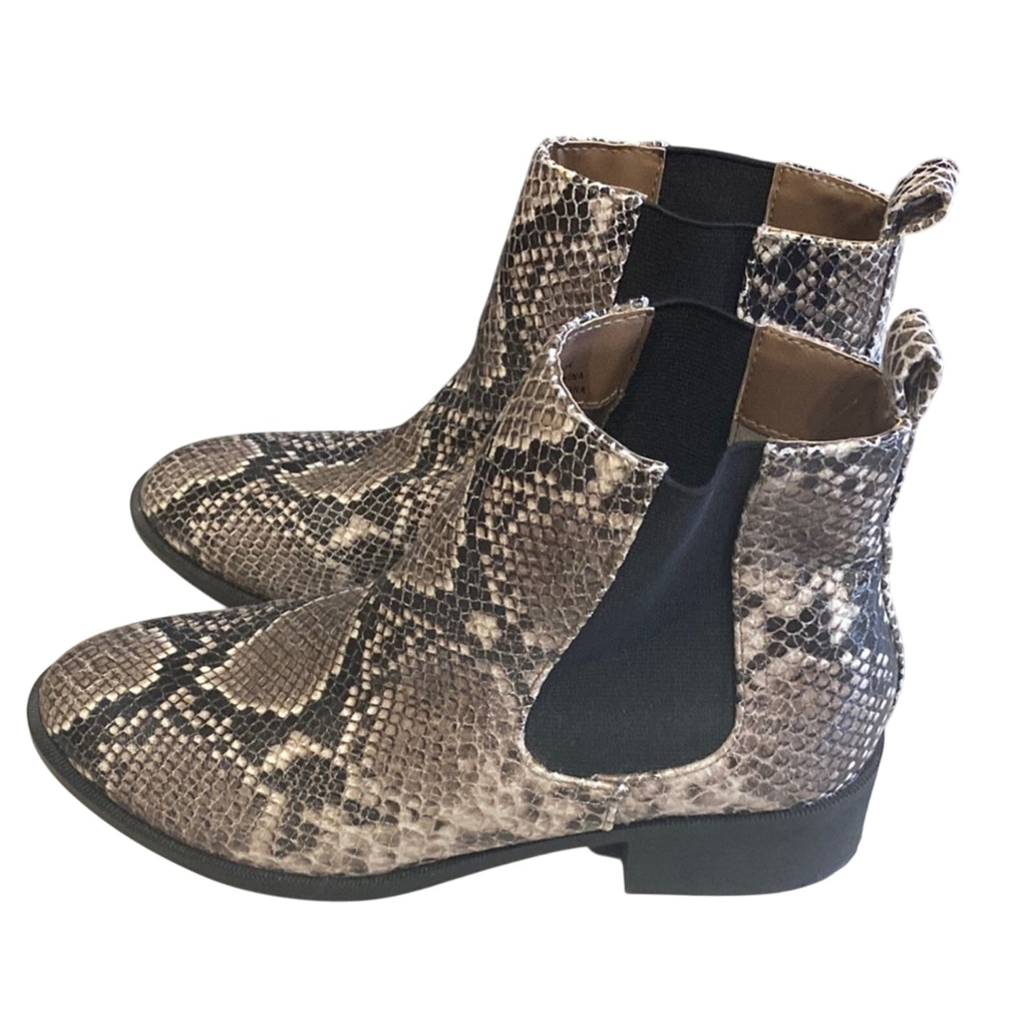 Forever 21 Snakeskin Heeled Boots - Black and Brown Size 7