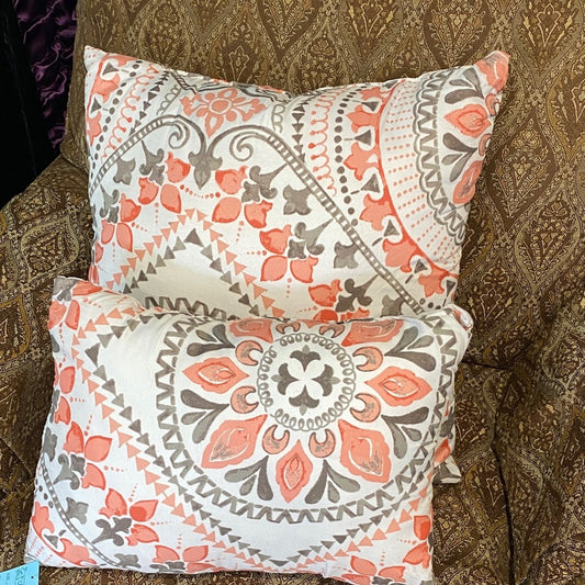 Decorative Coral and Gray Pillow Set
