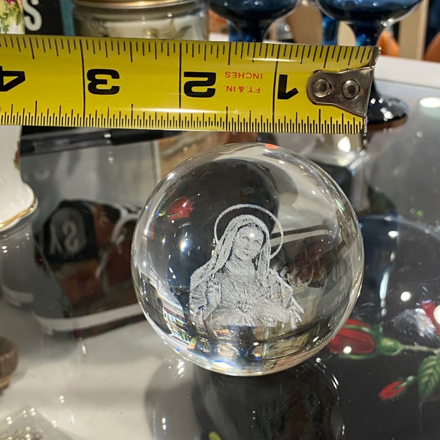 Divine Glass Sphere with Religious Etching