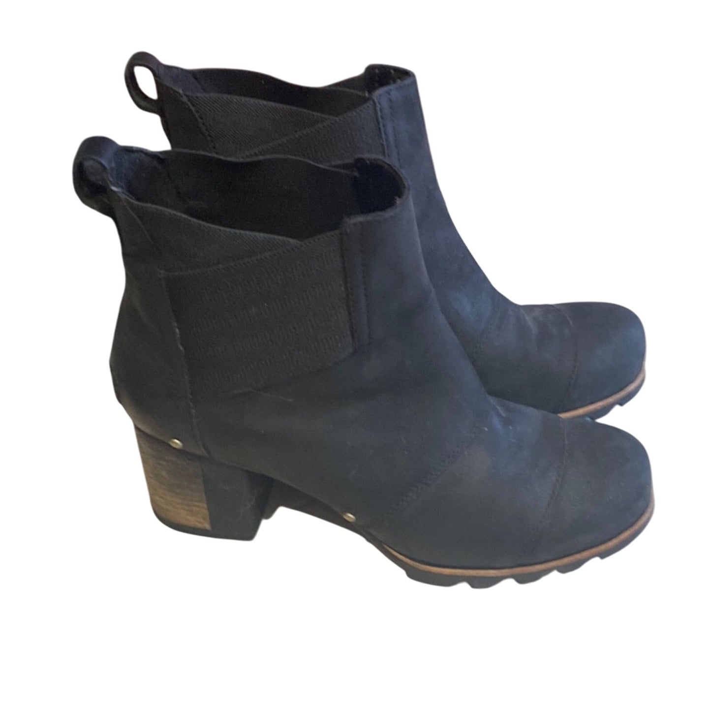 Sorel Black Ankle Boots with Chunky Heel Size 10