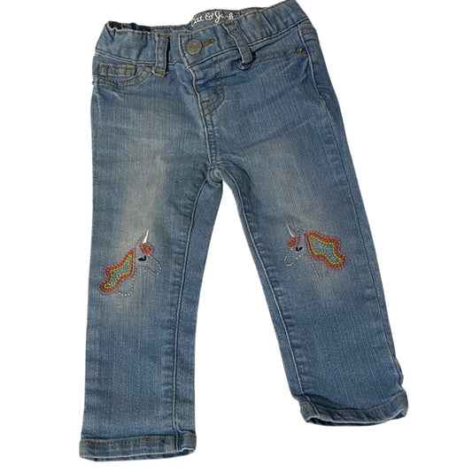 Cat & Jack Blue Jeans with Rainbow Unicorn Design 18 MOS