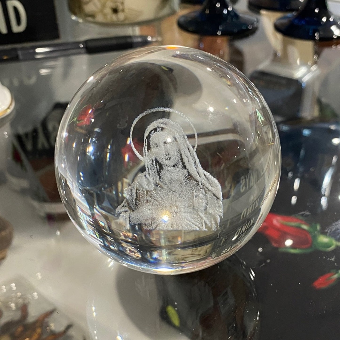 Divine Glass Sphere with Religious Etching