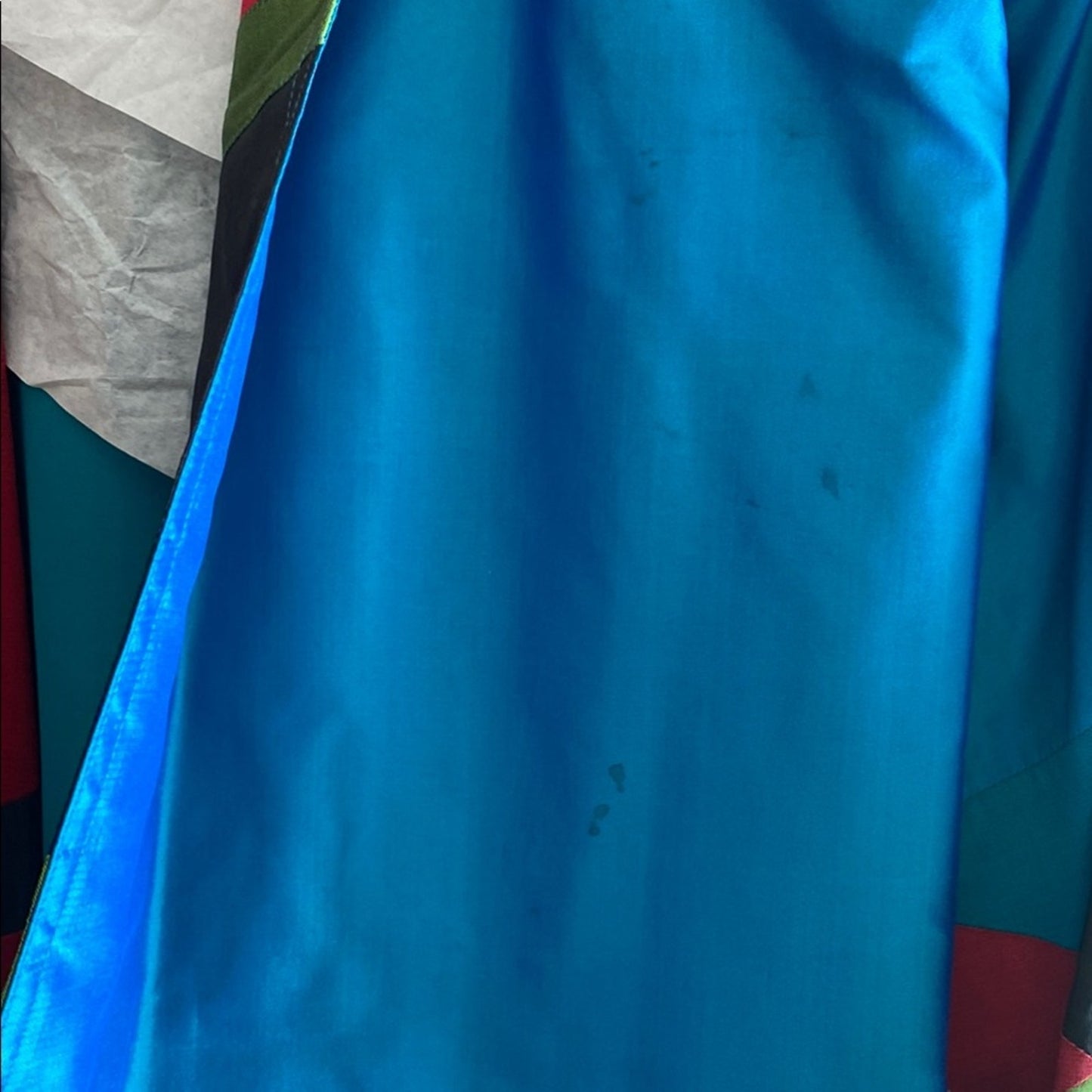 Blue and Red Casual Button Down Shirt with Geometric Pattern XL