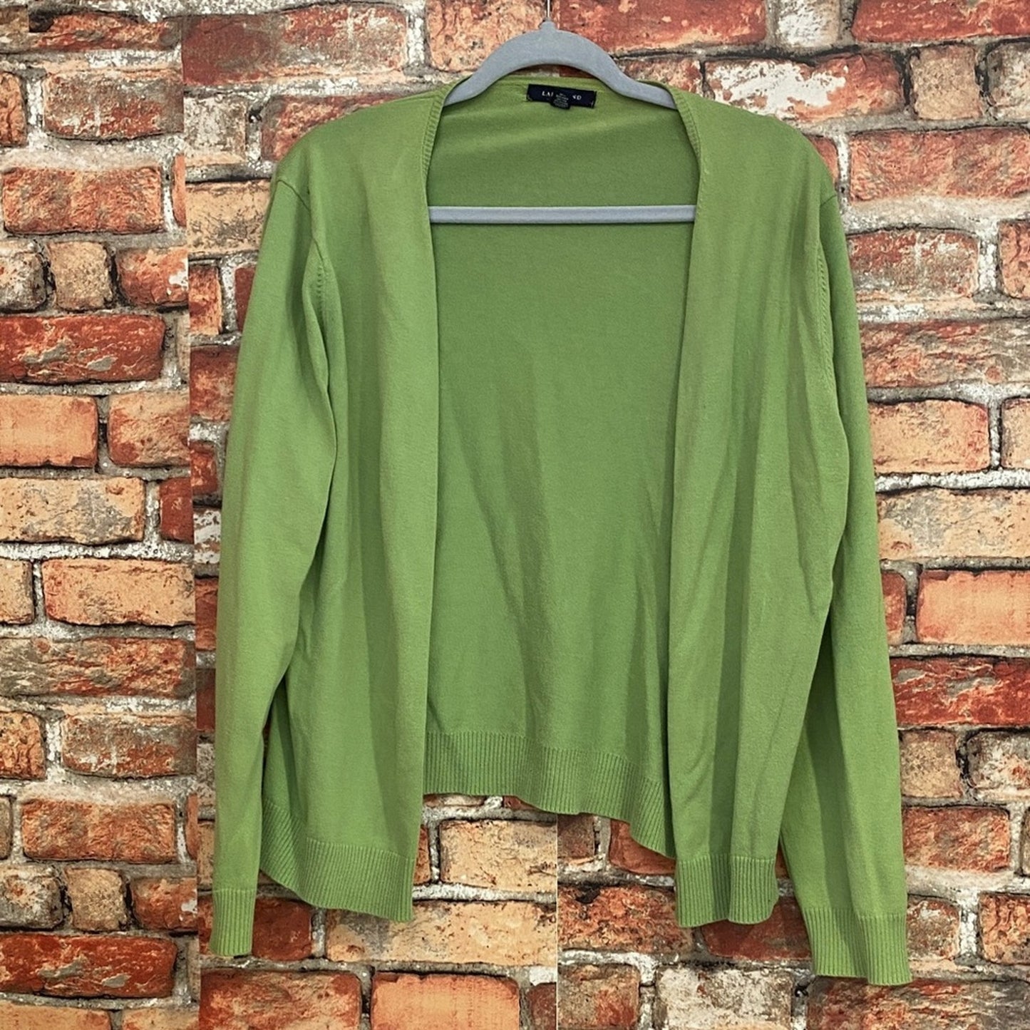Lands' End Green Open Cardigan Large
