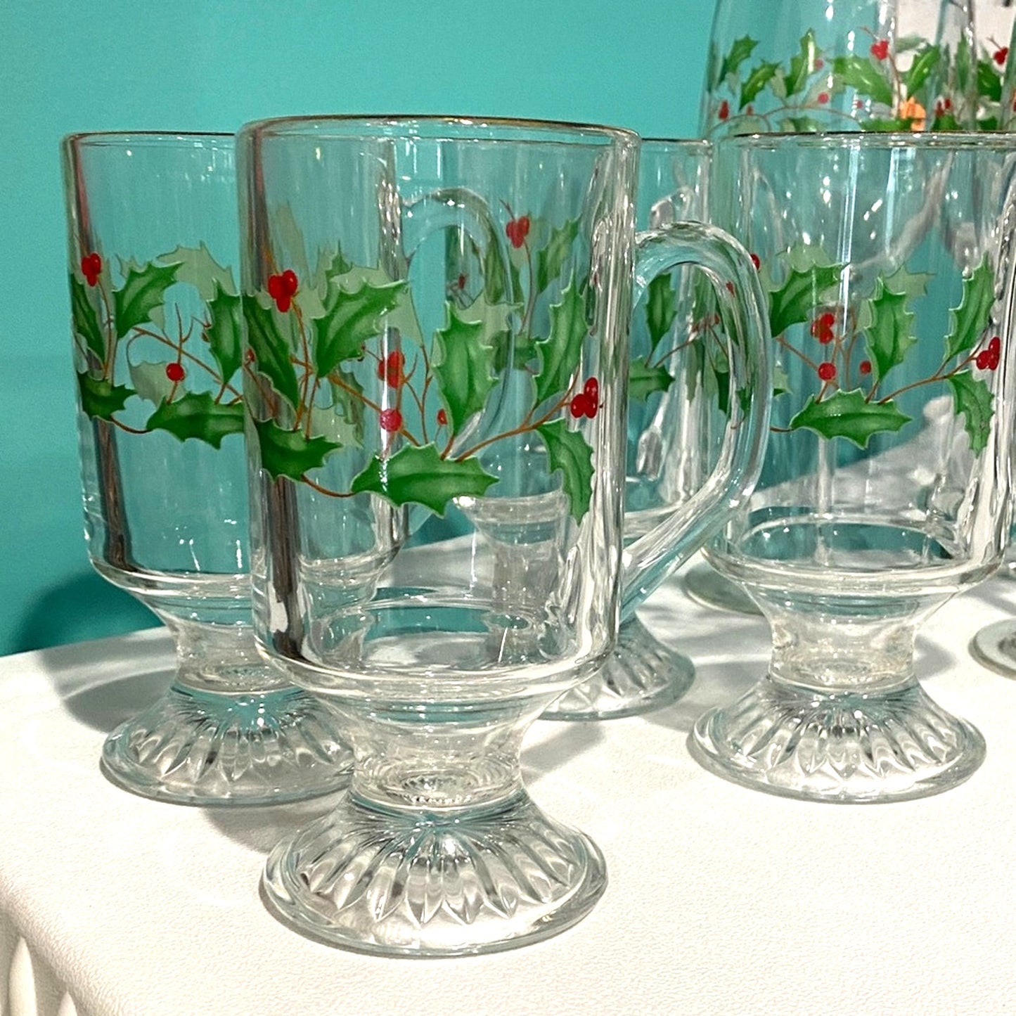 Vintage Lenox Holly and Gold Trim Glassware Collection 8 pieces