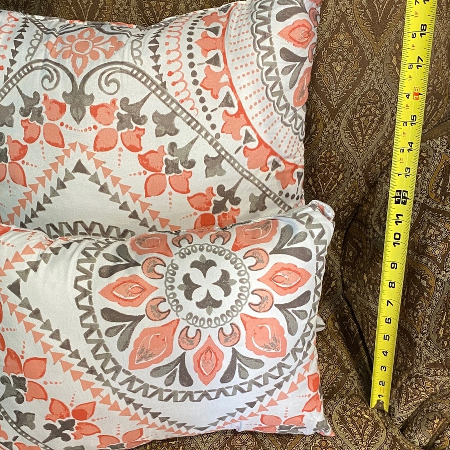 Decorative Coral and Gray Pillow Set