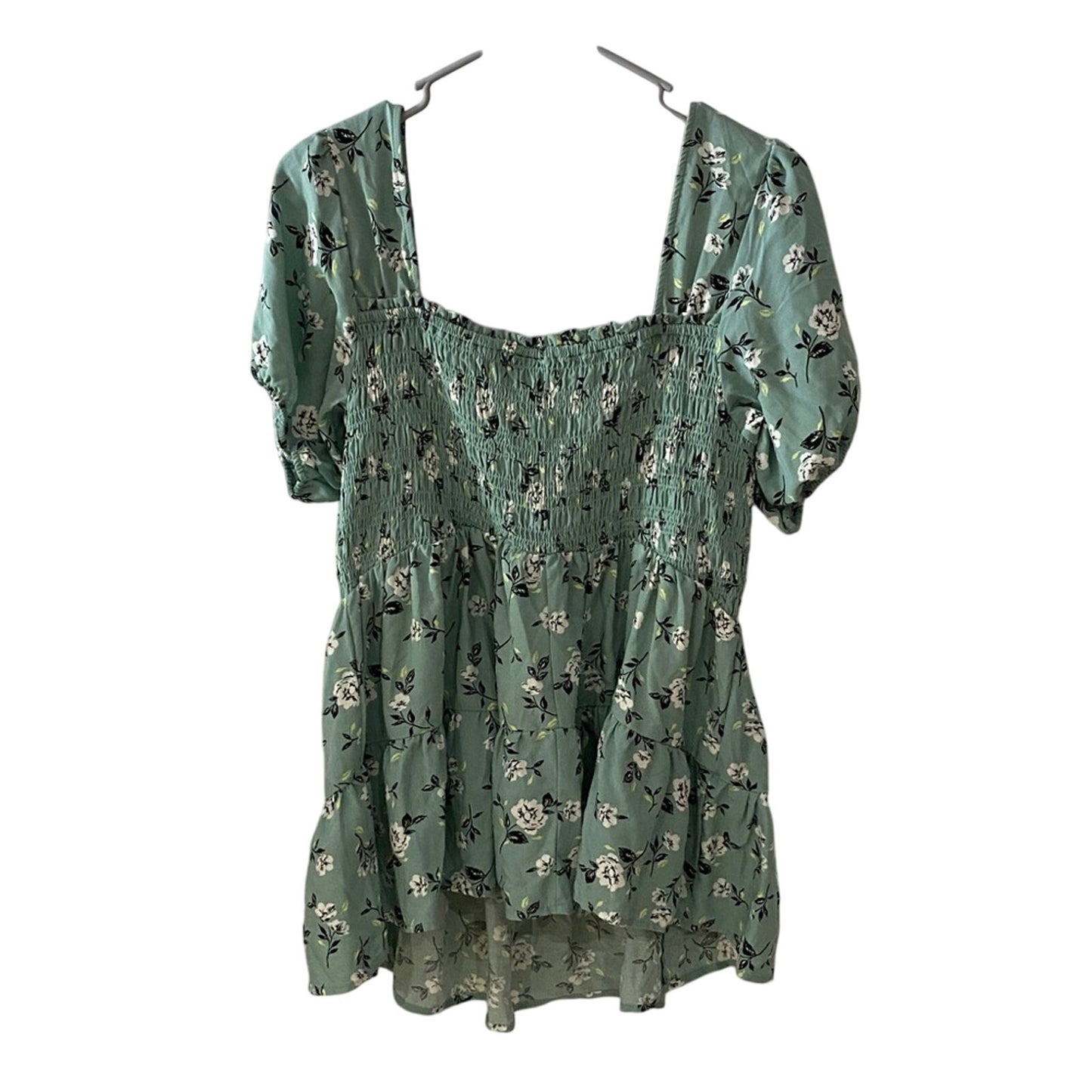 Torrid Green Floral Smocked Blouse