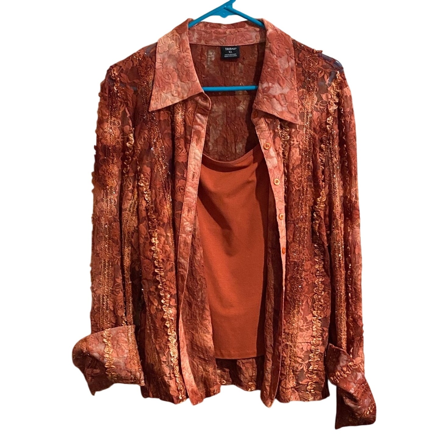Tribal Rust Lace Blouse with Tank xl