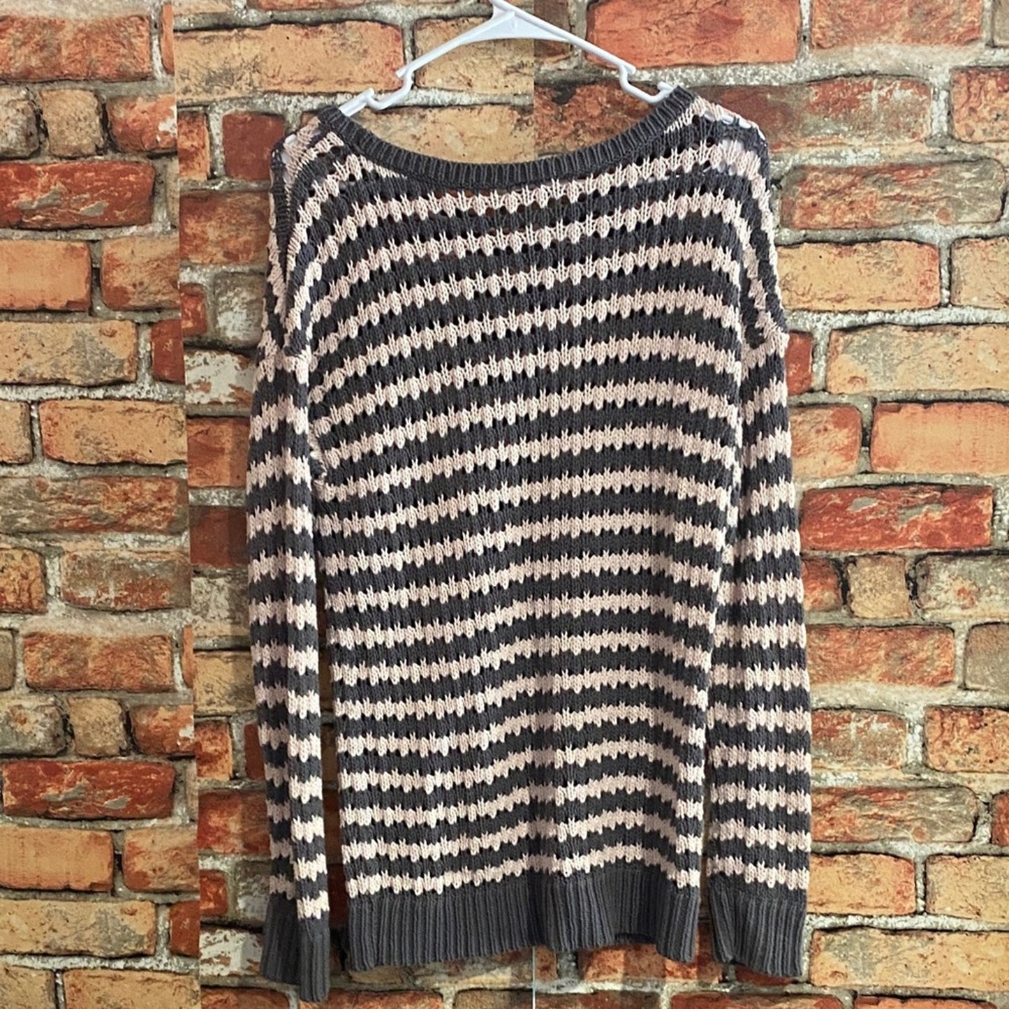 LOFT Gray and Pink Striped Sweater LARGE