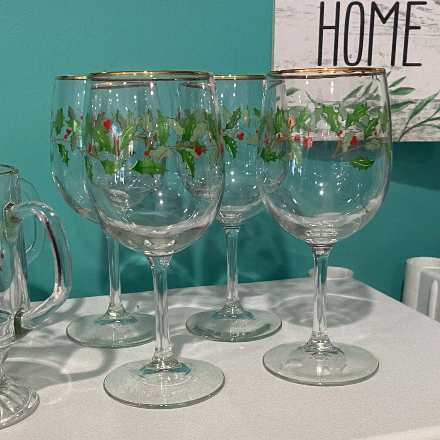 Vintage Lenox Holly and Gold Trim Glassware Collection 8 pieces