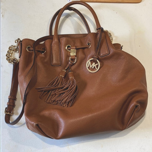 Michael Kors Brown Shoulder Bag with Tassel and Drawstring Accents
