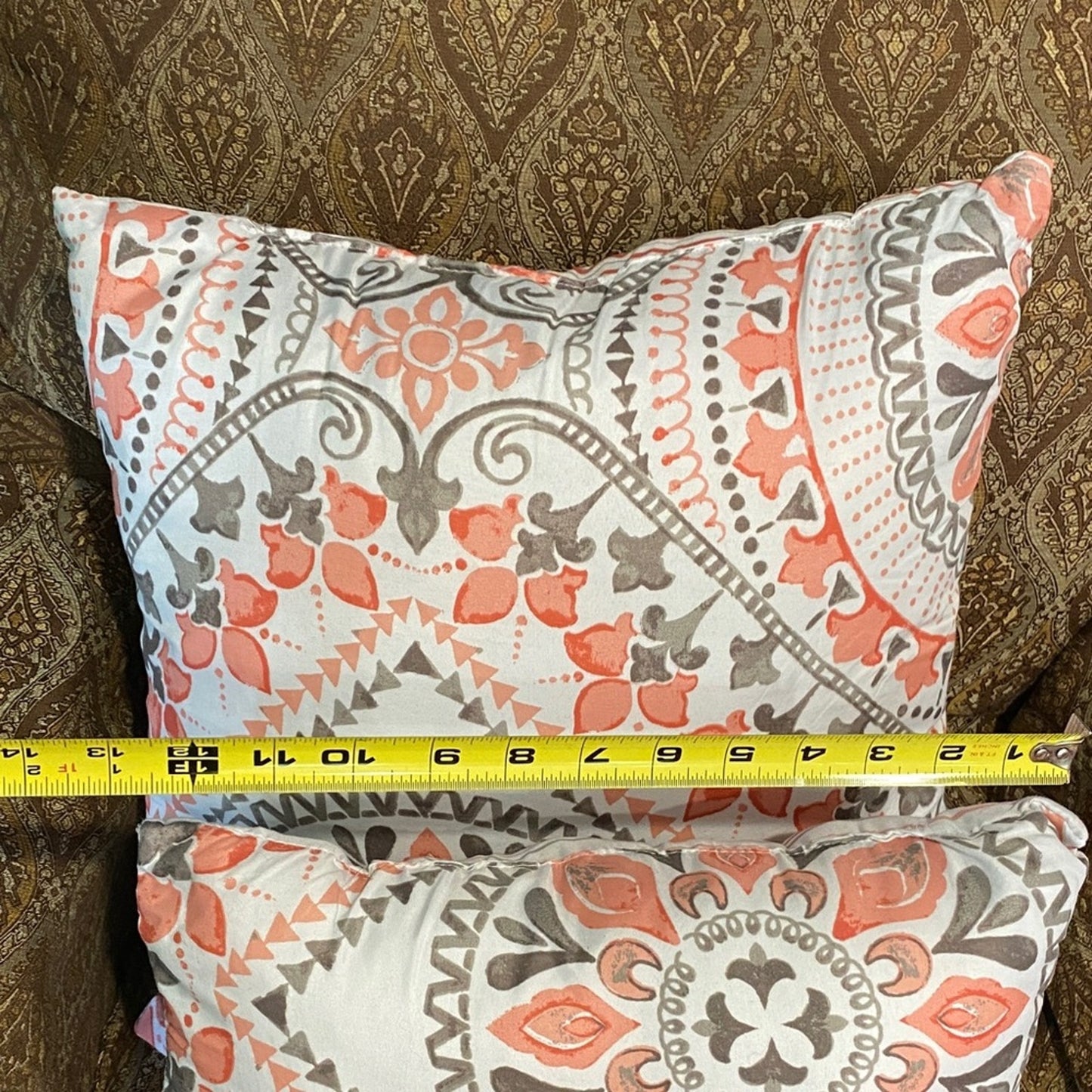 Decorative Coral and Gray Pillow Set