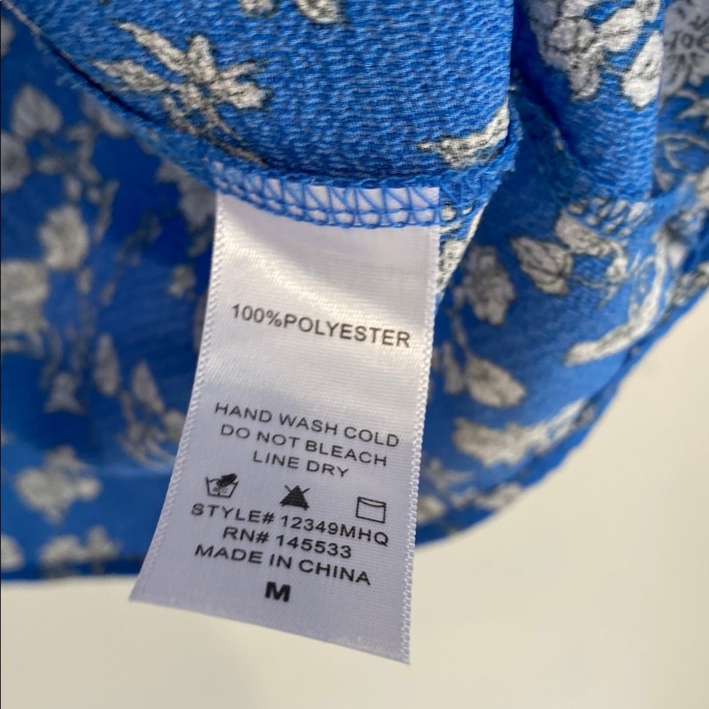 W5 Blue 3/4 Sleeve Boxy Blouse with Mandarin Collar Medium