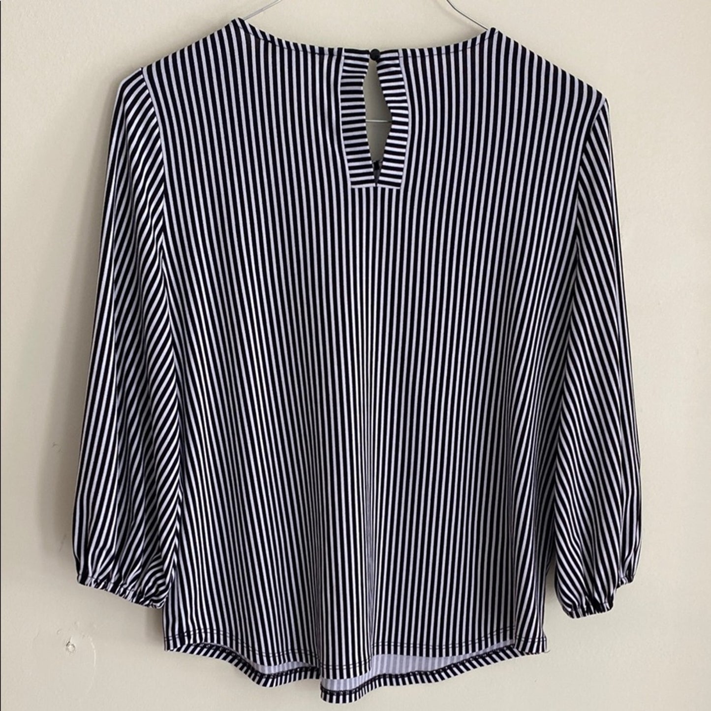 Adrianna Papell Blue and White Blouse with Bib Collar and 3/4 Sleeves