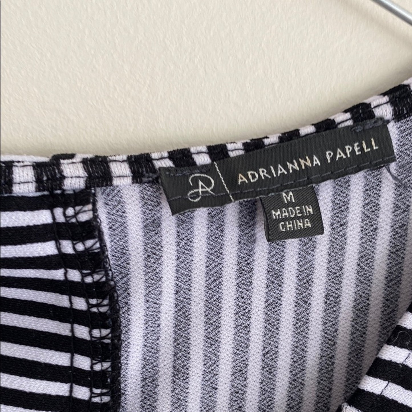 Adrianna Papell Blue and White Blouse with Bib Collar and 3/4 Sleeves