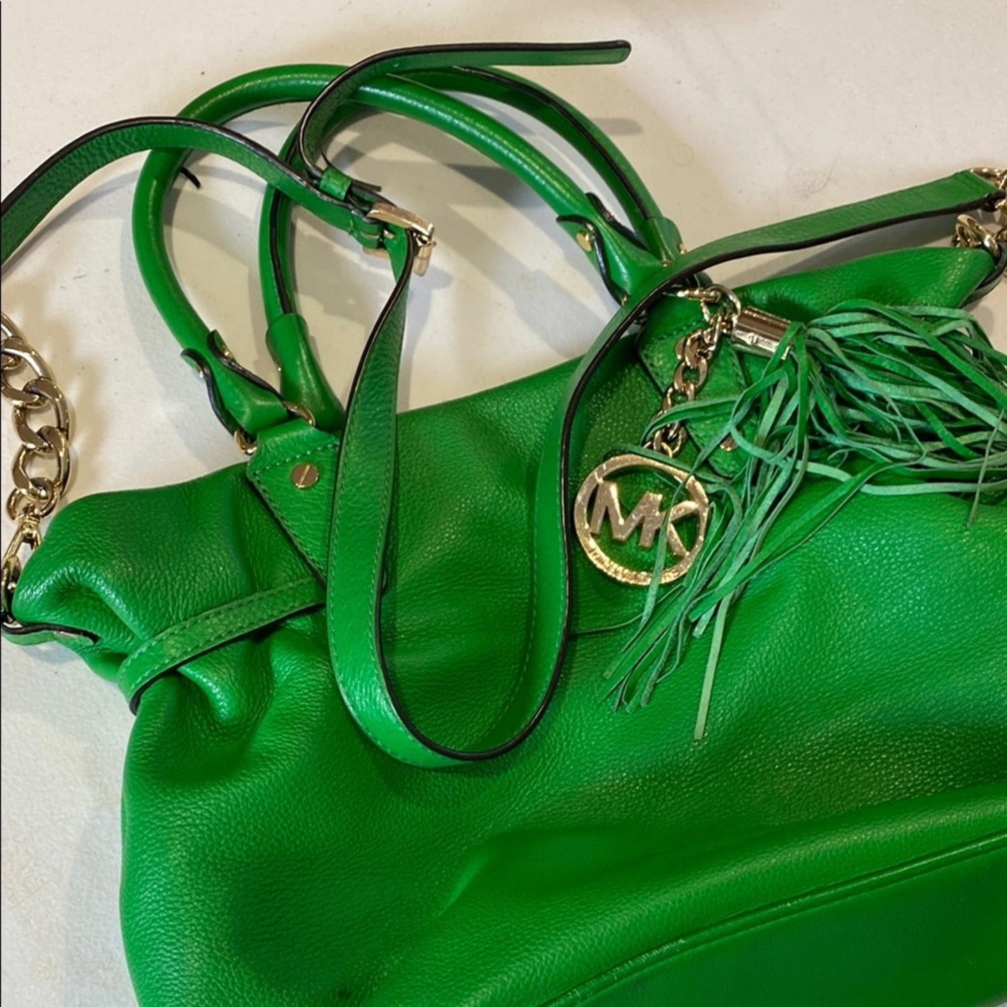Michael Kors Green and Gold Shoulder Bag with Chain Details
