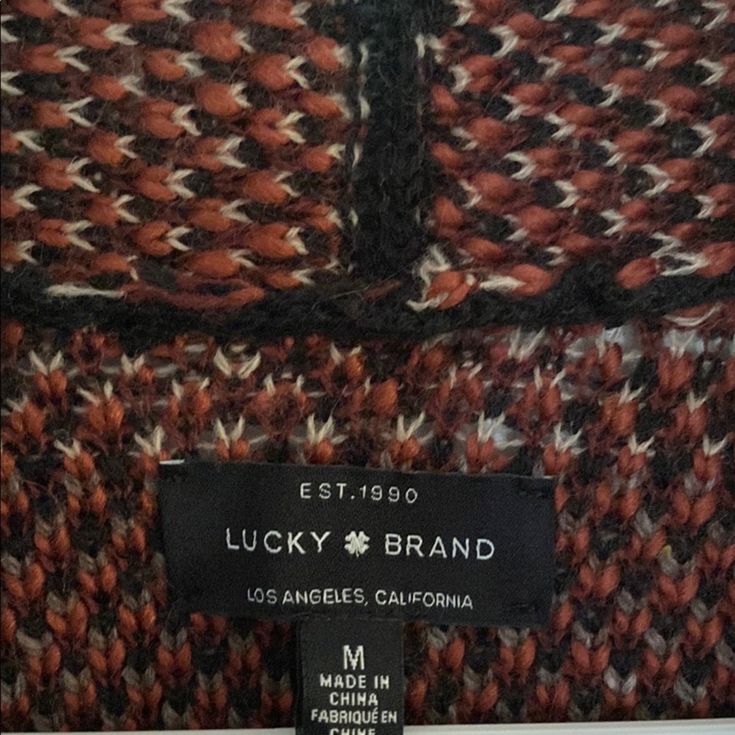 Lucky Brand Black and Brown Long Geometric Cardigan Sweater