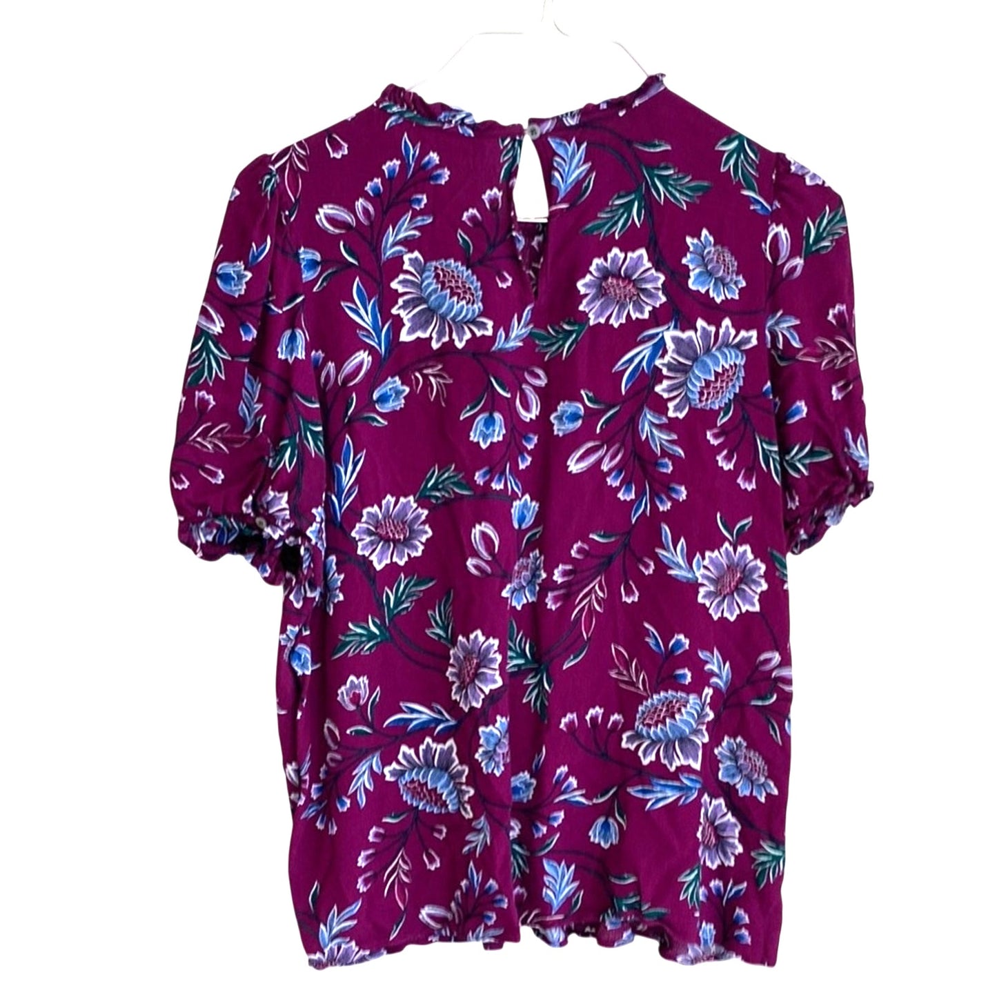 LOFT Red and Blue Pleated Short Sleeve Blouse Large