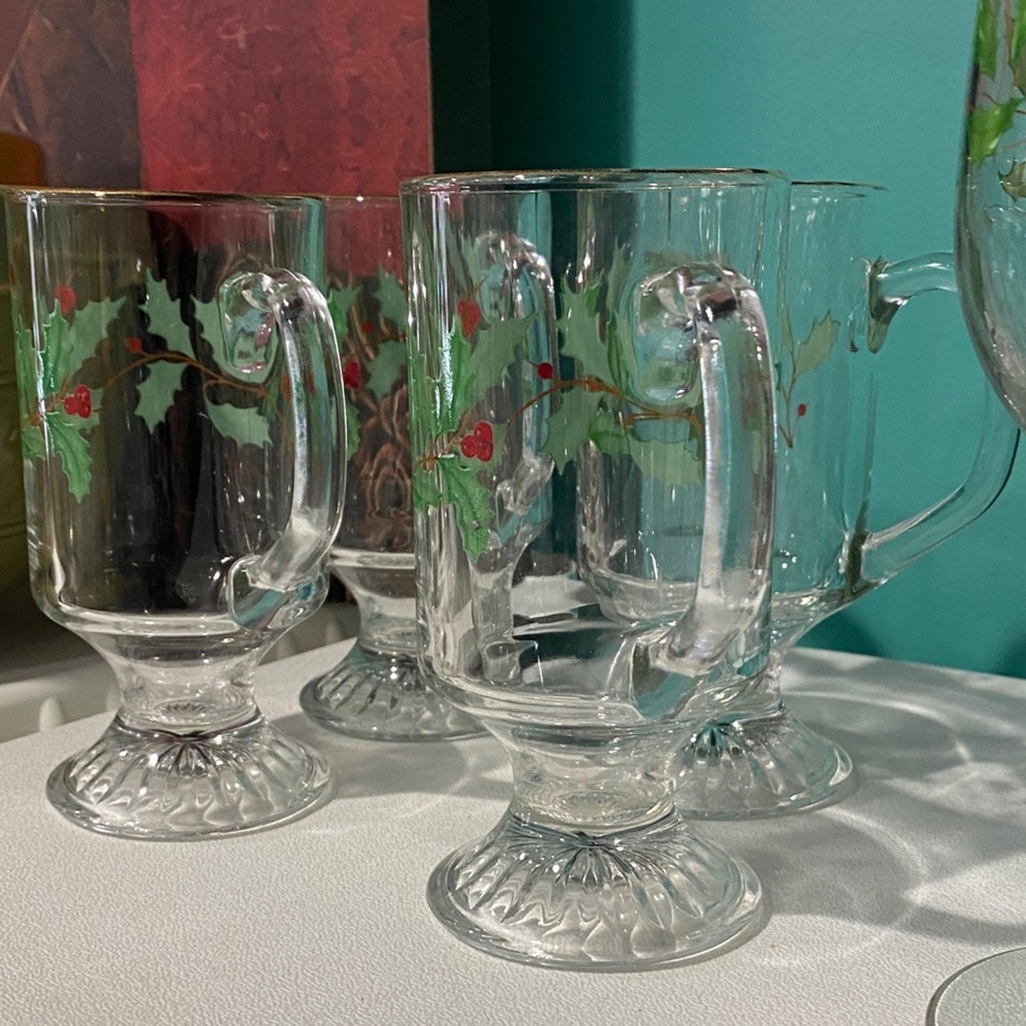Vintage Lenox Holly and Gold Trim Glassware Collection 8 pieces